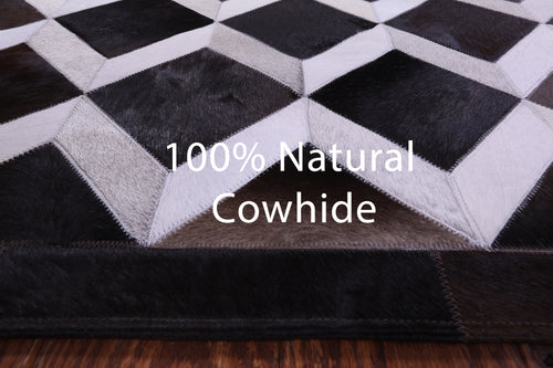 Brown & White Patchwork Natural Cowhide Rug - 6' 8