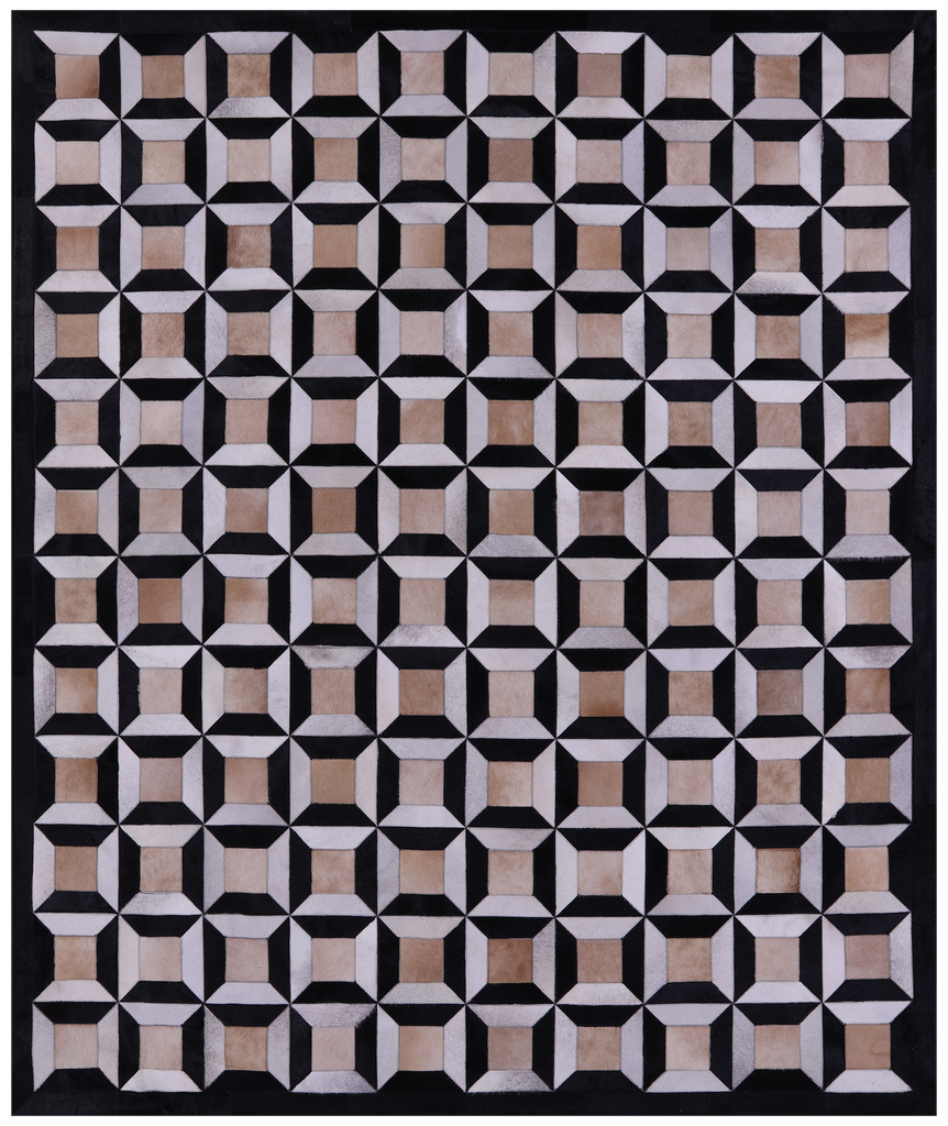 Black & White Patchwork Natural Brown Cowhide Rug - 6' 11" x 8' 2"