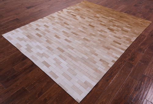 Brown & White Gradient Brickwork Patchwork Natural Cowhide Rug - 6' 3