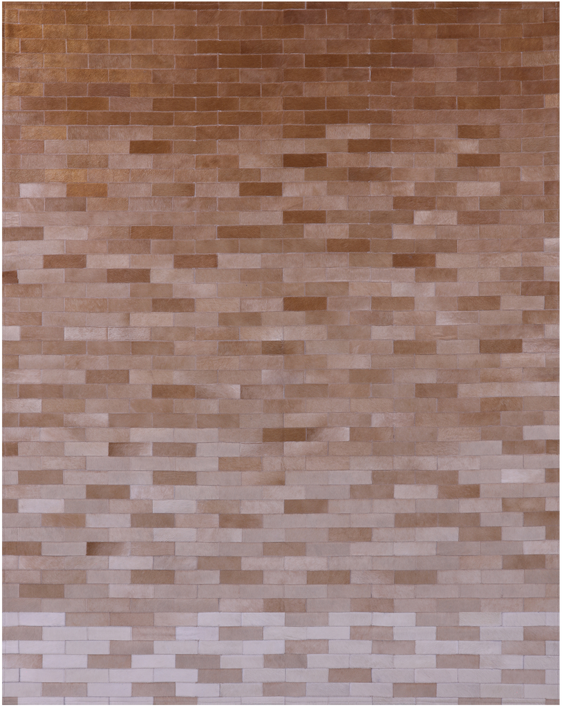 Brown & White Gradient Brickwork Patchwork Natural Cowhide Rug - 6' 3" x 8' 0"