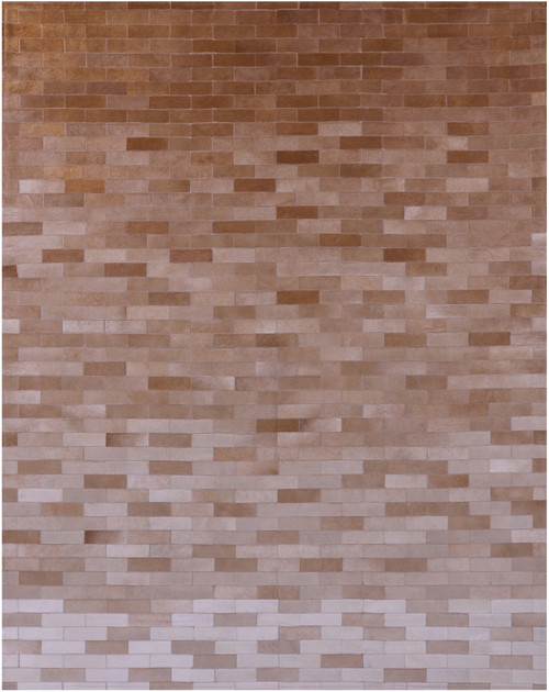 Brown & White Gradient Brickwork Patchwork Natural Cowhide Rug - 6' 3