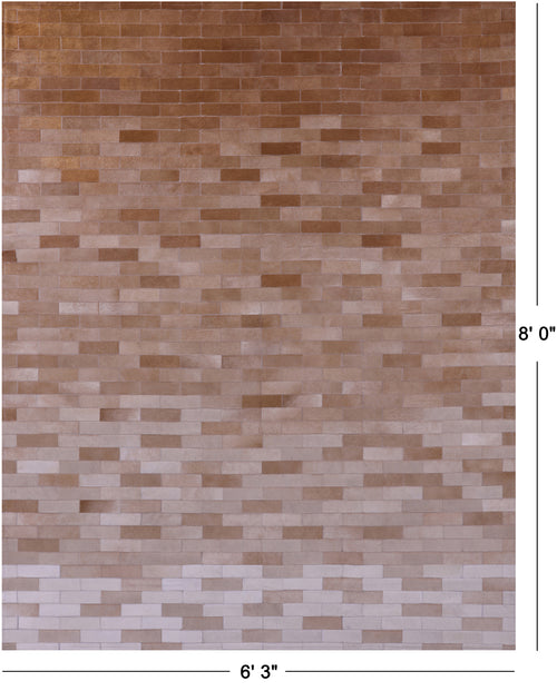 Brown & White Gradient Brickwork Patchwork Natural Cowhide Rug - 6' 3
