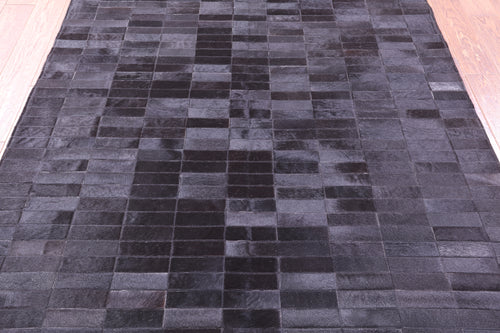 Black Brickwork Patchwork Natural Cowhide Rug - 5' 3