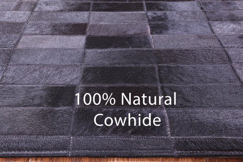 Black Brickwork Patchwork Natural Cowhide Rug - 5' 3