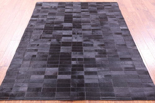Black Brickwork Patchwork Natural Cowhide Rug - 5' 3
