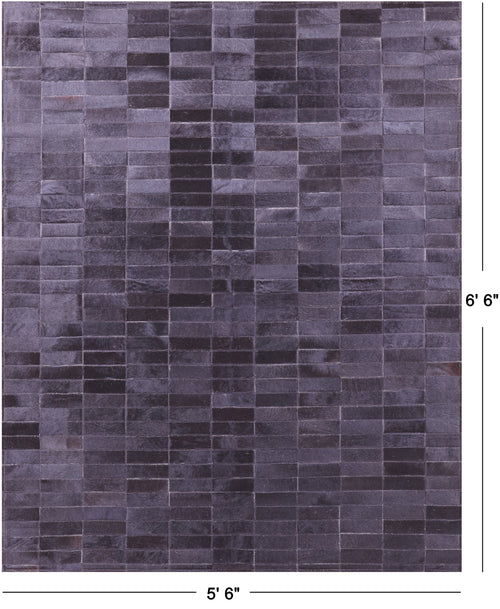 Black Brickwork Patchwork Natural Cowhide Rug - 5' 3
