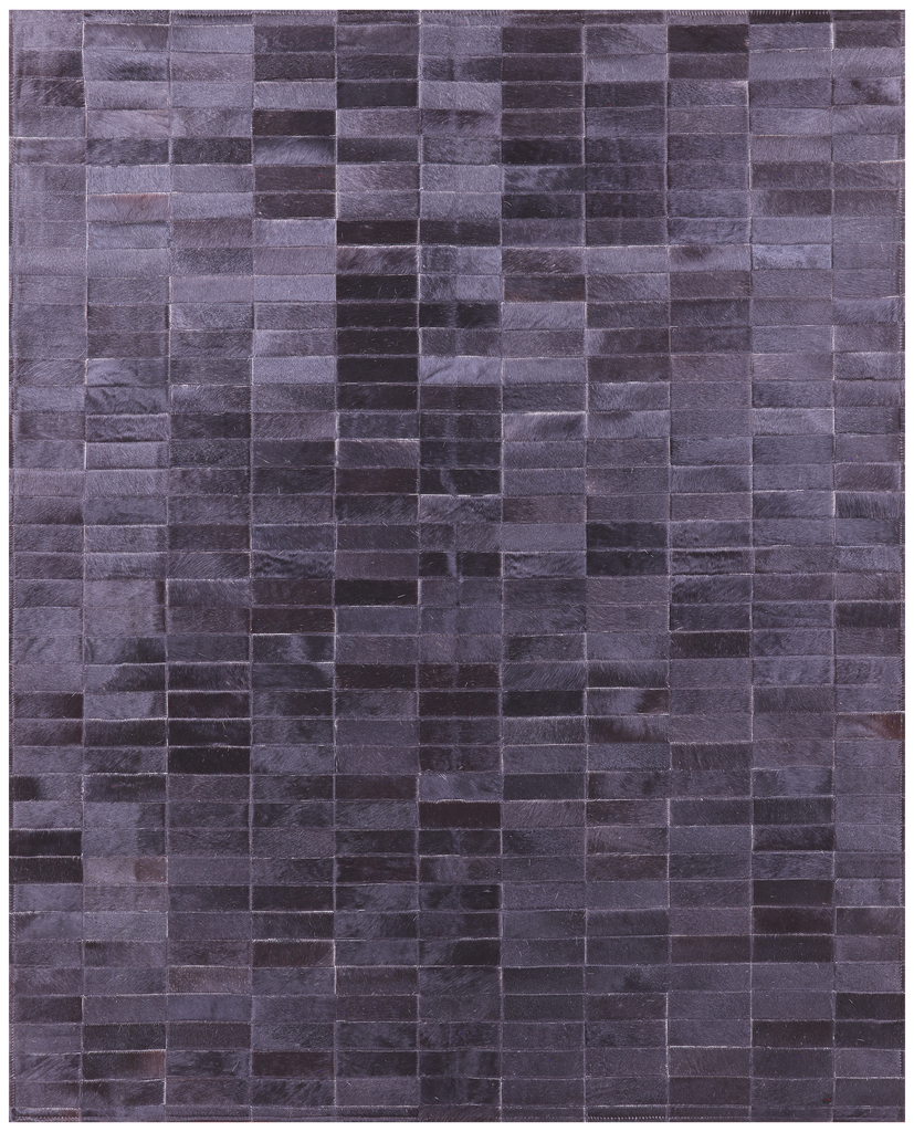 Black Brickwork Patchwork Natural Cowhide Rug - 5' 3" x 6' 6"