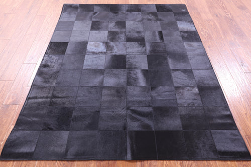 Black Patchwork Natural Cowhide Rug - 5' 3