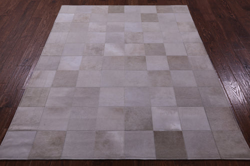 White Patchwork Natural Cowhide Rug - 5' 3