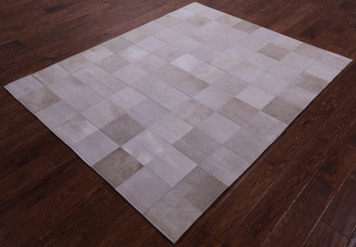 White Patchwork Natural Cowhide Rug - 5' 3