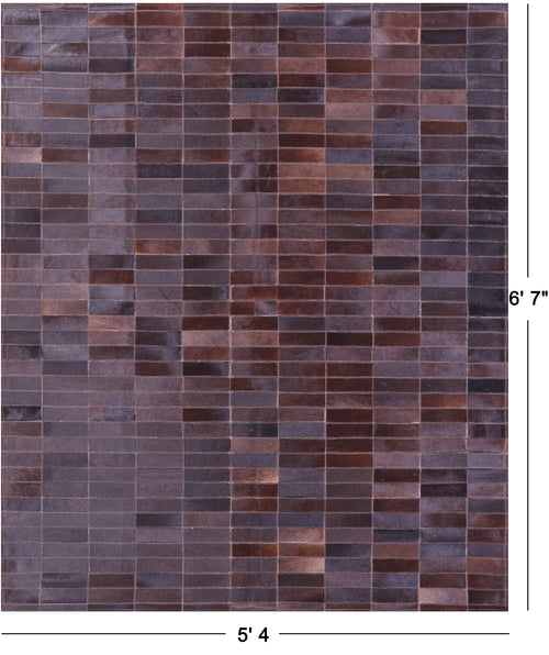 Brown Brickwork Patchwork Natural Cowhide Rug - 5' 4