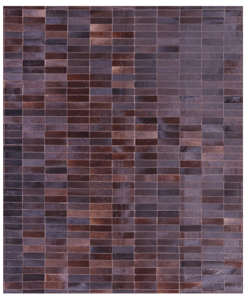 Brown Brickwork Patchwork Natural Cowhide Rug - 5' 4" x 6' 7"