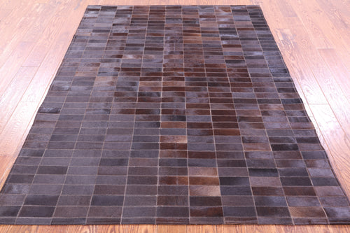 Brown Brickwork Patchwork Natural Cowhide Rug - 5' 4
