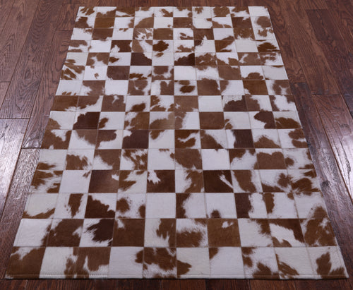 Brown & White Patchwork Natural Cowhide Rug - 3' 3