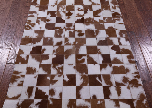 Brown & White Patchwork Natural Cowhide Rug - 3' 3