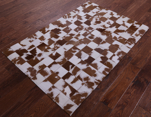 Brown & White Patchwork Natural Cowhide Rug - 3' 3