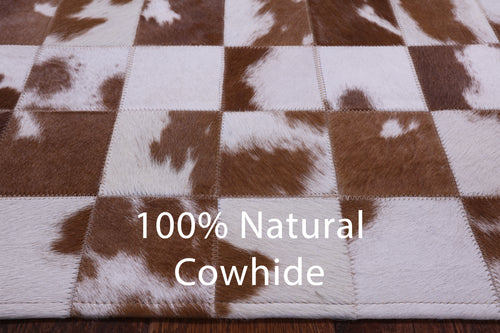 Brown & White Patchwork Natural Cowhide Rug - 3' 3