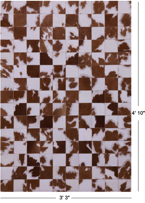 Brown & White Patchwork Natural Cowhide Rug - 3' 3