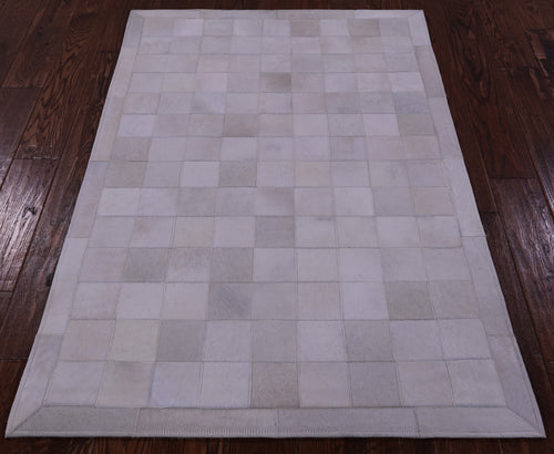 White Patchwork Natural Cowhide Rug - 3' 4