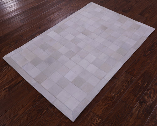 White Patchwork Natural Cowhide Rug - 3' 4