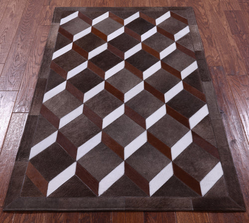 Brown & White Patchwork Natural Cowhide Rug - 3' 2
