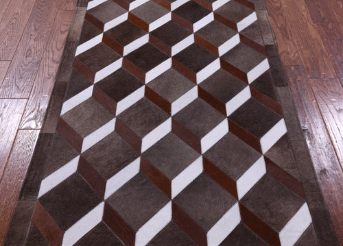 Brown & White Patchwork Natural Cowhide Rug - 3' 2