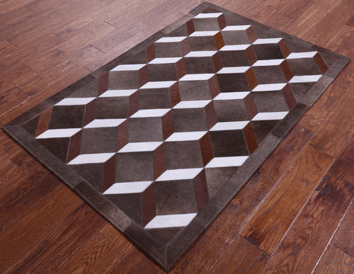 Brown & White Patchwork Natural Cowhide Rug - 3' 2