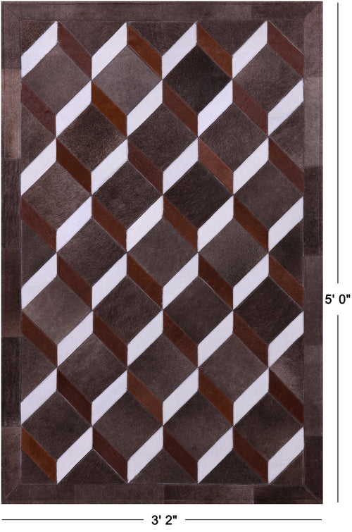 Brown & White Patchwork Natural Cowhide Rug - 3' 2