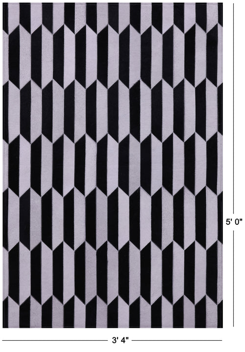 Black & White Patchwork Natural Cowhide Rug - 3' 4