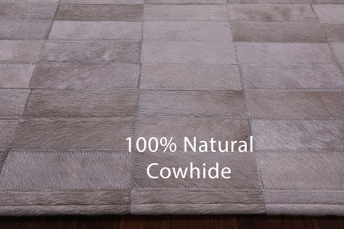 Brown & White Gradient Brickwork Patchwork Natural Cowhide Rug - 3' 3