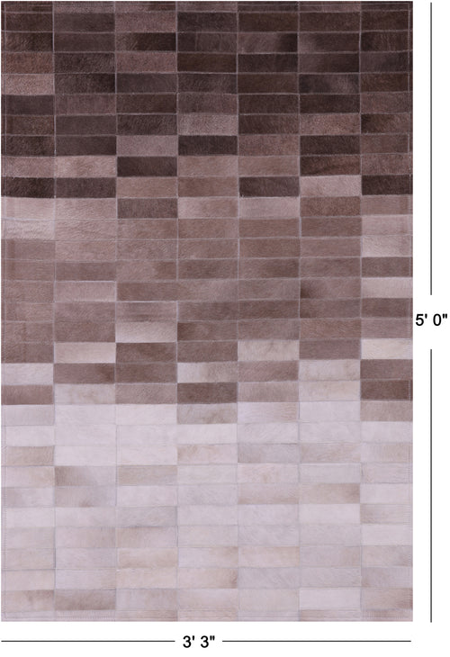 Brown & White Gradient Brickwork Patchwork Natural Cowhide Rug - 3' 3