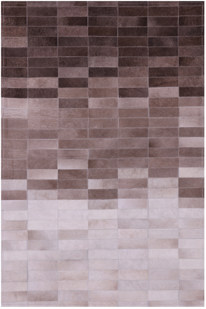 Brown & White Gradient Brickwork Patchwork Natural Cowhide Rug - 3' 3" x 5' 0"