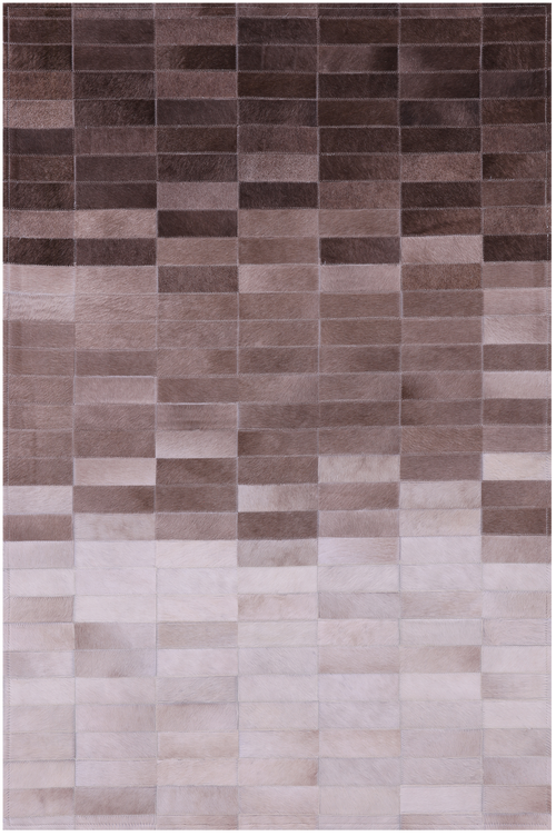Brown & White Gradient Brickwork Patchwork Natural Cowhide Rug - 3' 3