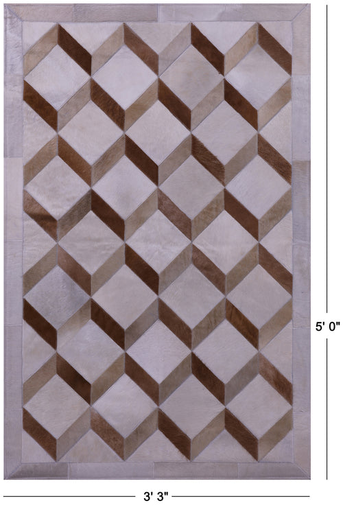 Brown Patchwork Natural Cowhide Rug - 3' 3