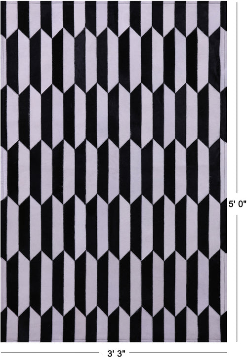 Black & White Patchwork Natural Cowhide Rug - 3' 3