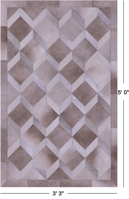 Light Brown Geometric Patchwork Natural Cowhide Rug - 3' 3