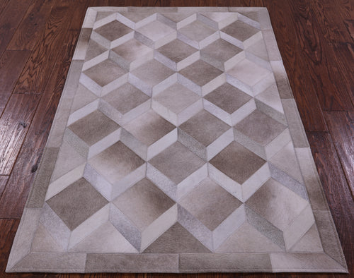 Light Brown Geometric Patchwork Natural Cowhide Rug - 3' 3