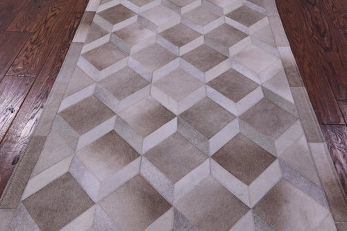 Light Brown Geometric Patchwork Natural Cowhide Rug - 3' 3