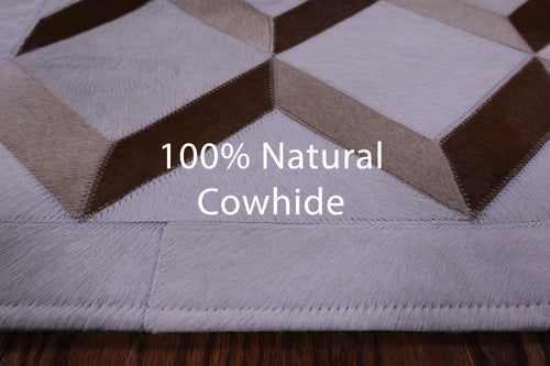 Brown & White Patchwork Natural Cowhide Rug - 3' 3
