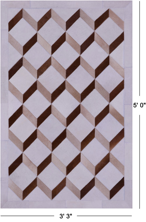 Brown & White Patchwork Natural Cowhide Rug - 3' 3