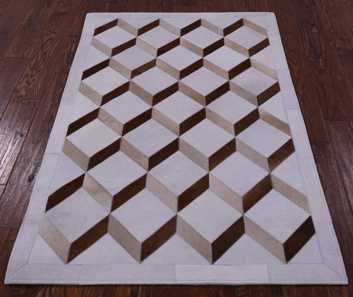 Brown & White Patchwork Natural Cowhide Rug - 3' 3
