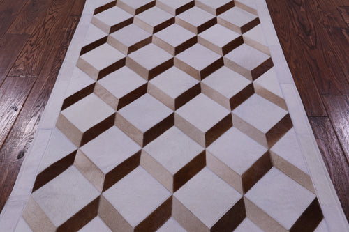 Brown & White Patchwork Natural Cowhide Rug - 3' 3