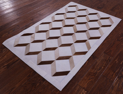 Brown & White Patchwork Natural Cowhide Rug - 3' 3