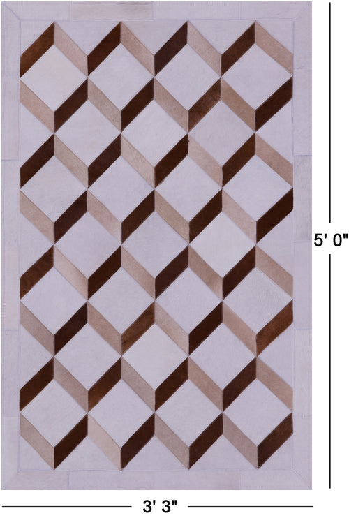 Brown & White Patchwork Natural Cowhide Rug - 3' 3