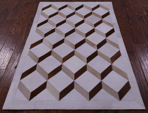 Brown & White Patchwork Natural Cowhide Rug - 3' 3