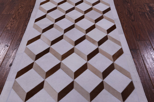Brown & White Patchwork Natural Cowhide Rug - 3' 3