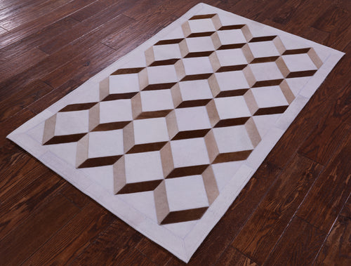Brown & White Patchwork Natural Cowhide Rug - 3' 3