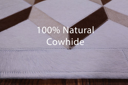 Brown & White Patchwork Natural Cowhide Rug - 3' 3