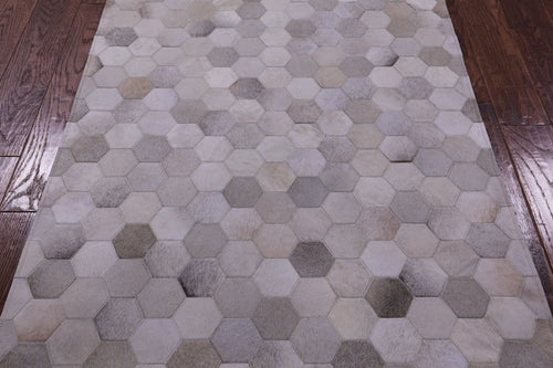 Grey & White Patchwork Natural Cowhide Rug - 3' 4