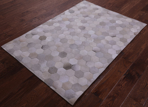 Grey & White Patchwork Natural Cowhide Rug - 3' 4